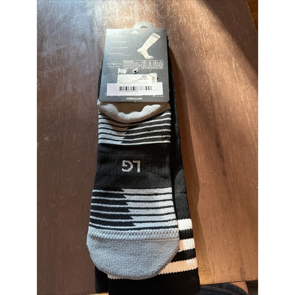 NEW Adidas Soccer Socks Unisex Large  Black/White/Grey Cushioned